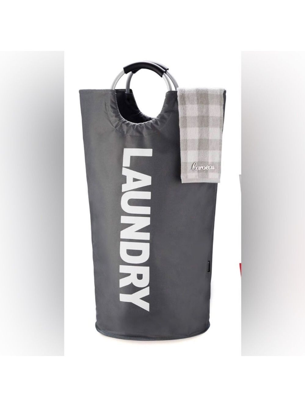 Gray Laundry Hamper with Towel